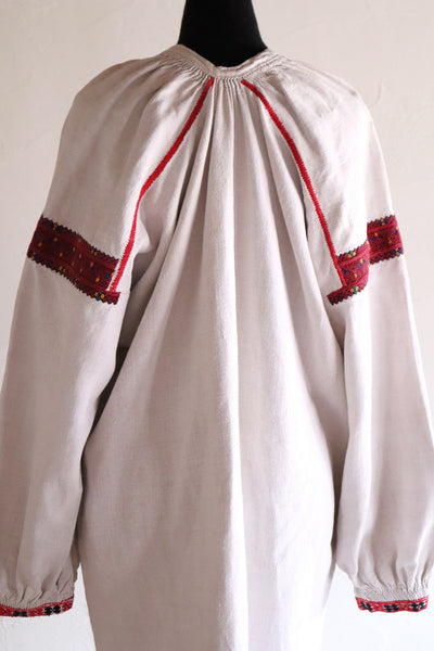 1890s–1910s Ukrainian Hand-Embroidered Homespun Linen Folk Dress
