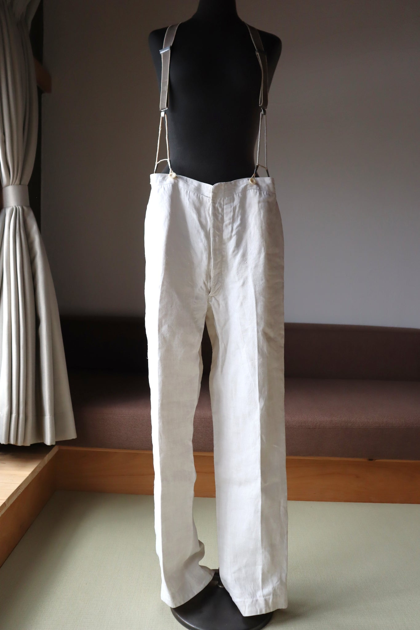 1920s French White Work Trousers - Paris Back Cinch