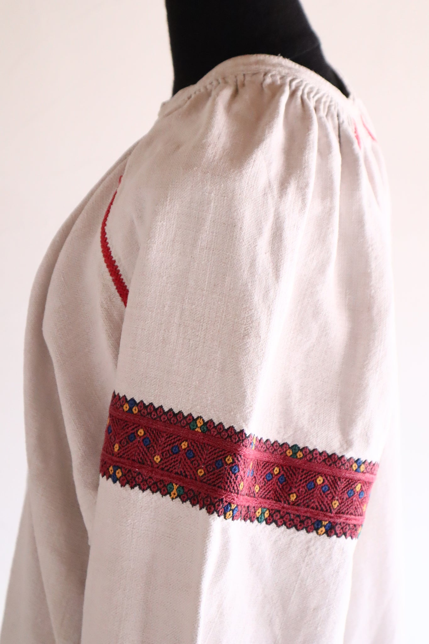 1890s–1910s Ukrainian Hand-Embroidered Homespun Linen Folk Dress