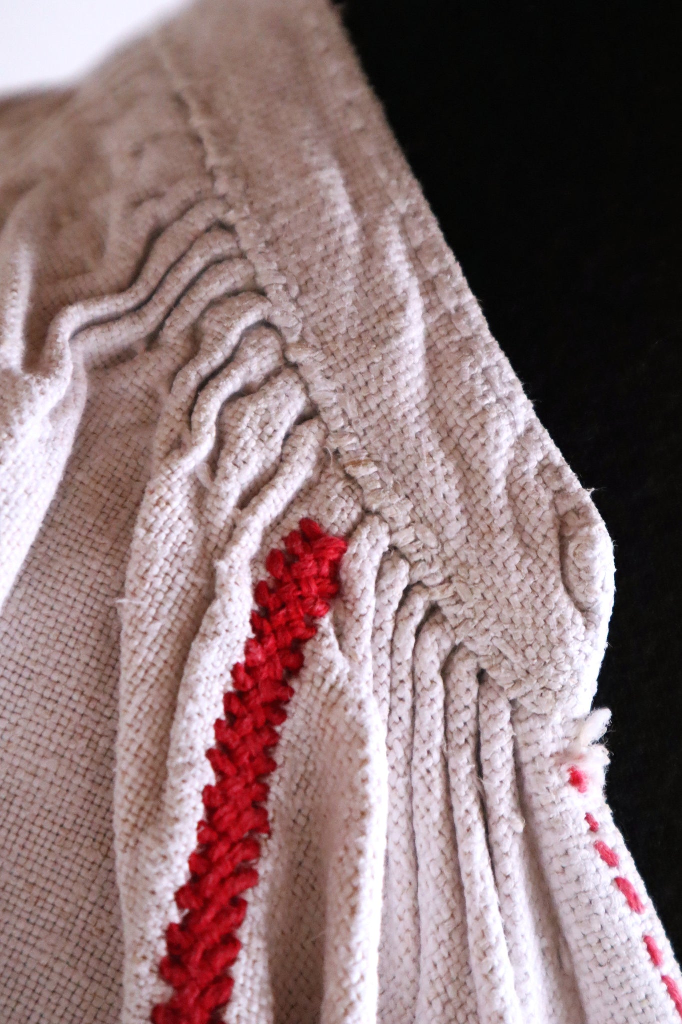1890s–1910s Ukrainian Hand-Embroidered Homespun Linen Folk Dress