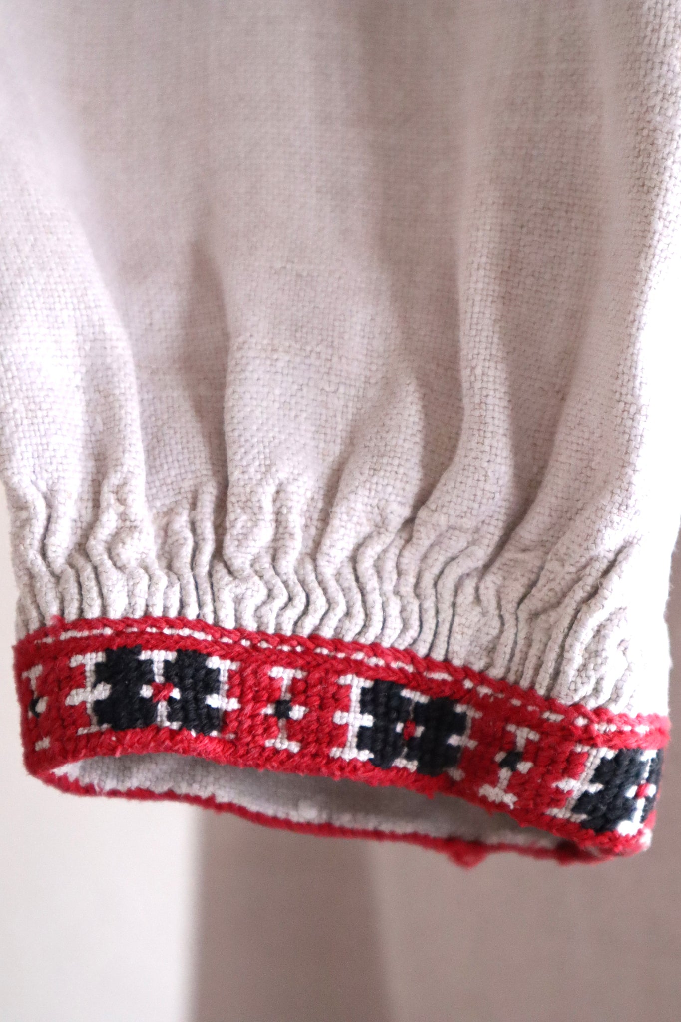 1890s–1910s Ukrainian Hand-Embroidered Homespun Linen Folk Dress