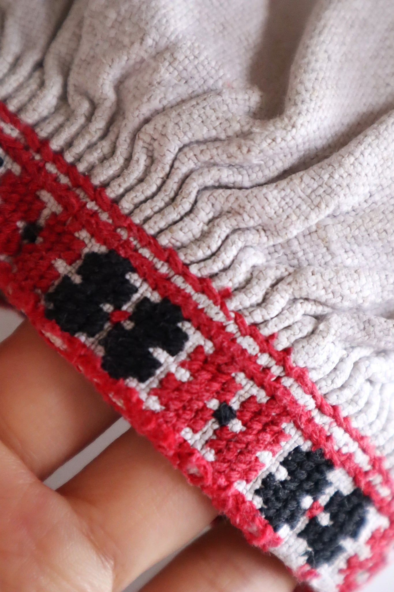 1890s–1910s Ukrainian Hand-Embroidered Homespun Linen Folk Dress