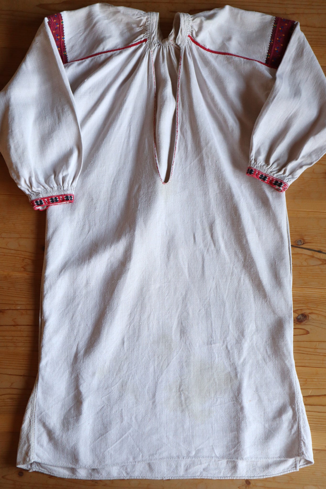 1890s–1910s Ukrainian Hand-Embroidered Homespun Linen Folk Dress