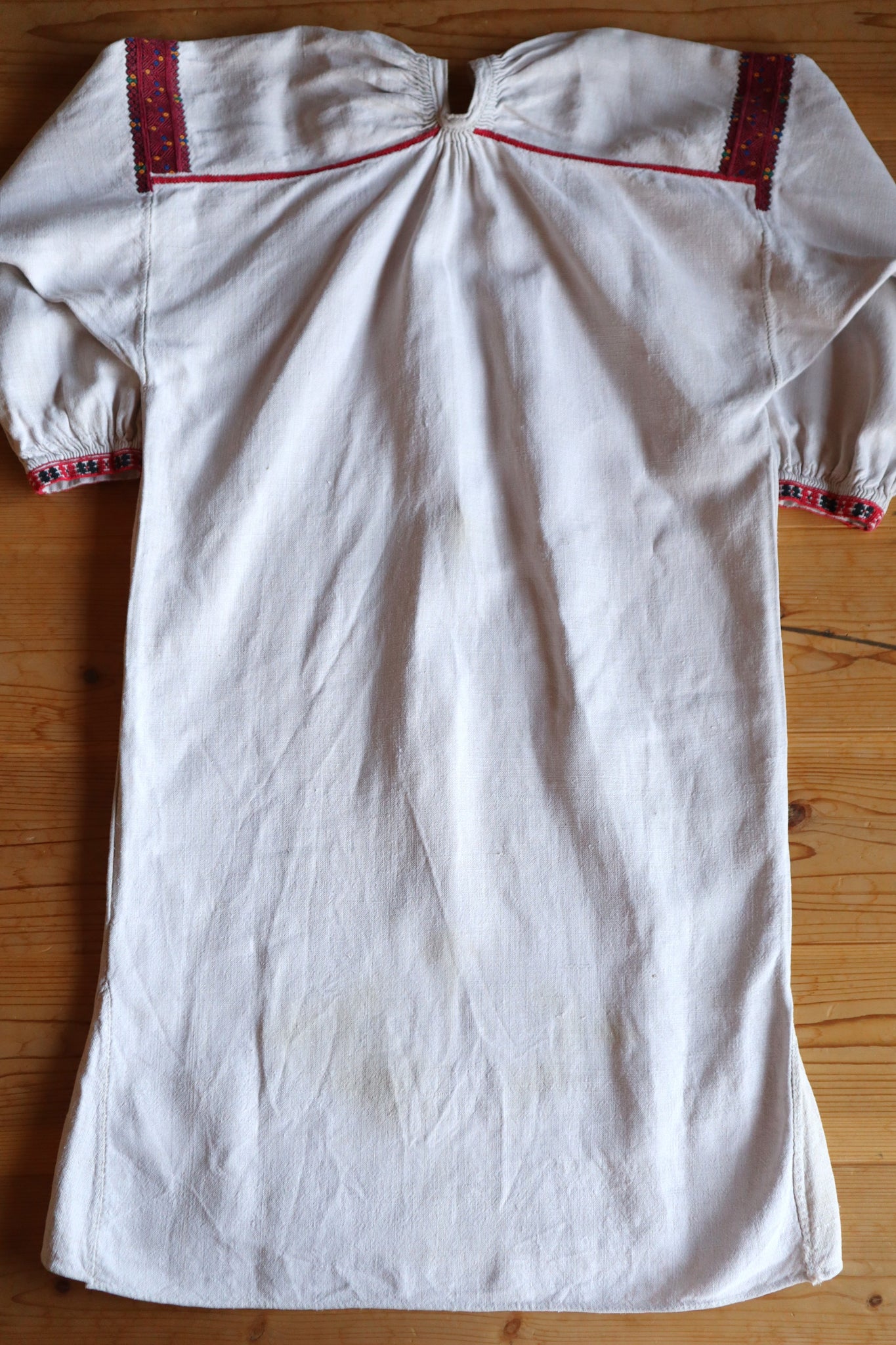 1890s–1910s Ukrainian Hand-Embroidered Homespun Linen Folk Dress
