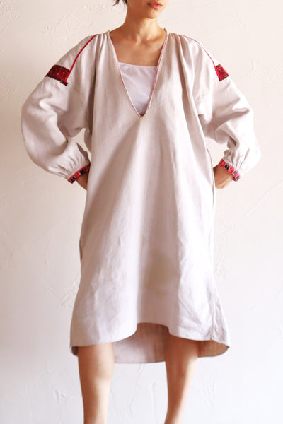 1890s–1910s Ukrainian Hand-Embroidered Homespun Linen Folk Dress