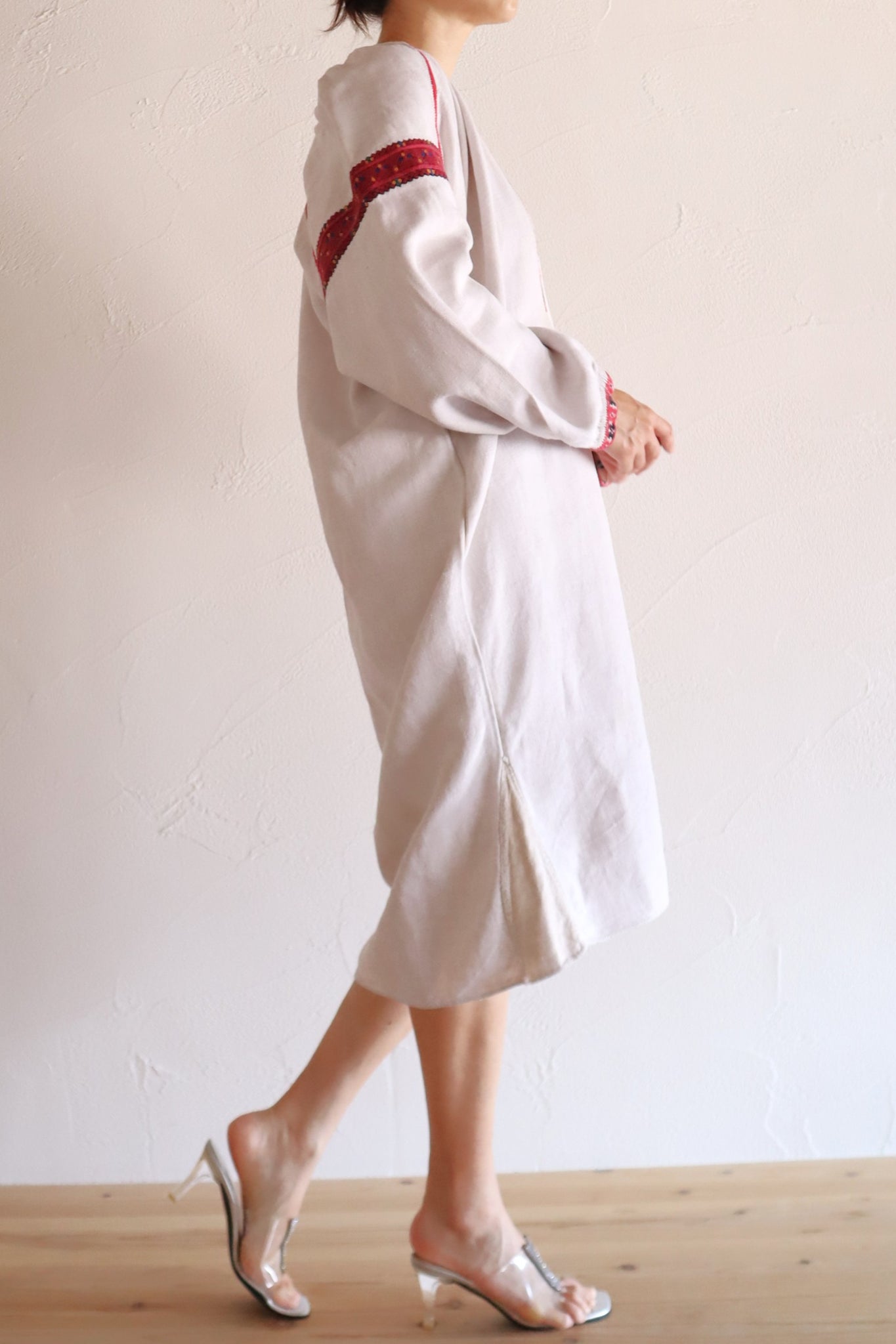 1890s–1910s Ukrainian Hand-Embroidered Homespun Linen Folk Dress