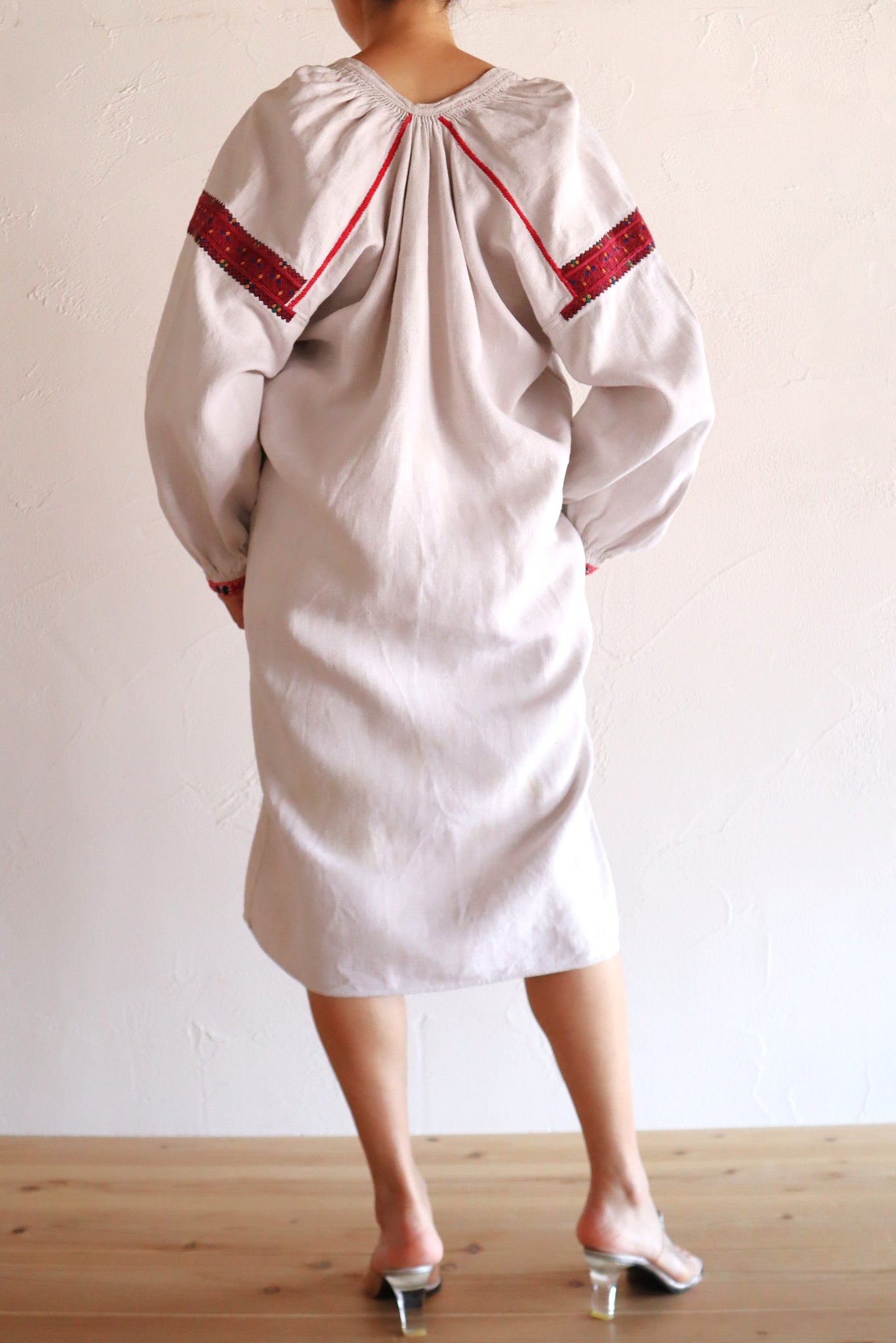 1890s–1910s Ukrainian Hand-Embroidered Homespun Linen Folk Dress