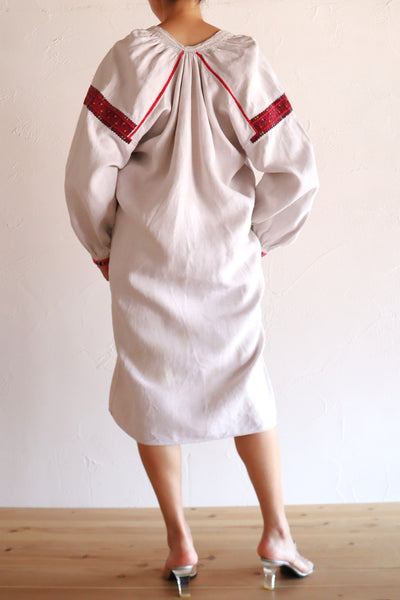 1890s–1910s Ukrainian Hand-Embroidered Homespun Linen Folk Dress