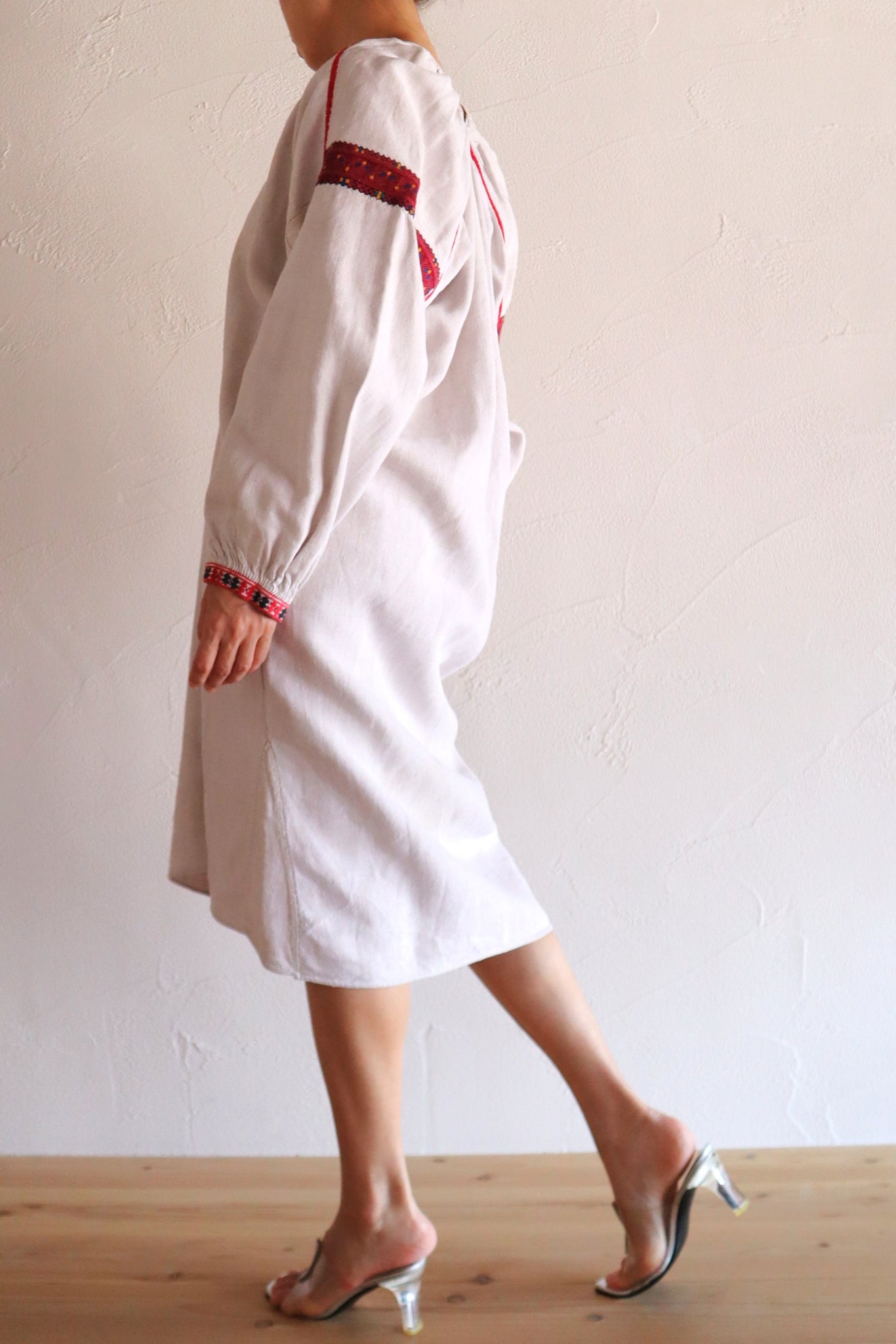 1890s–1910s Ukrainian Hand-Embroidered Homespun Linen Folk Dress