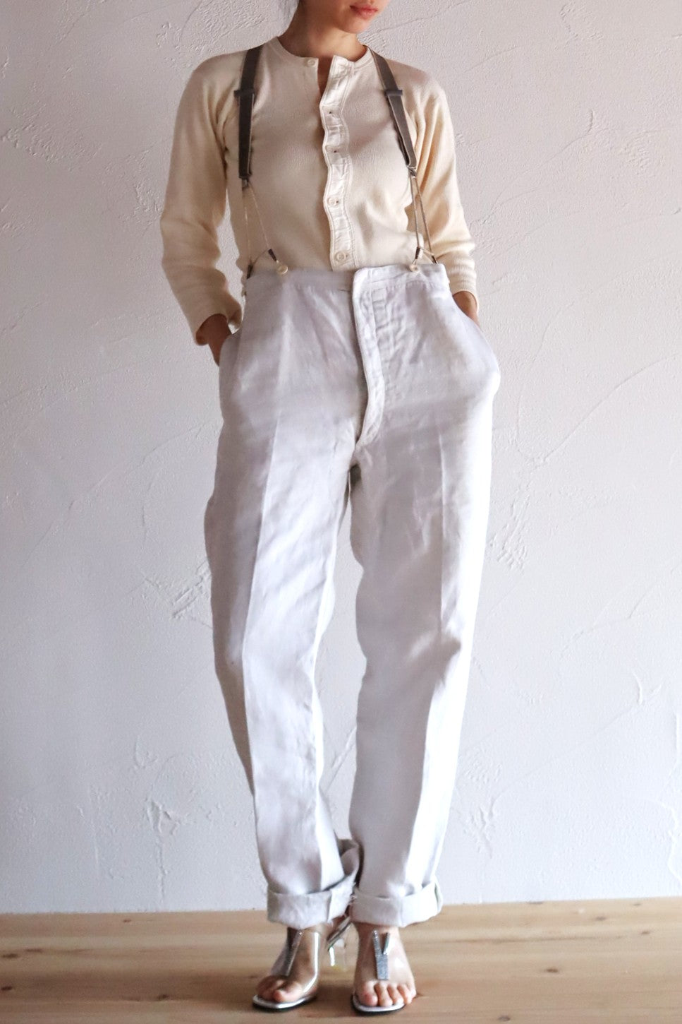 1920s French White Work Trousers - Paris Back Cinch