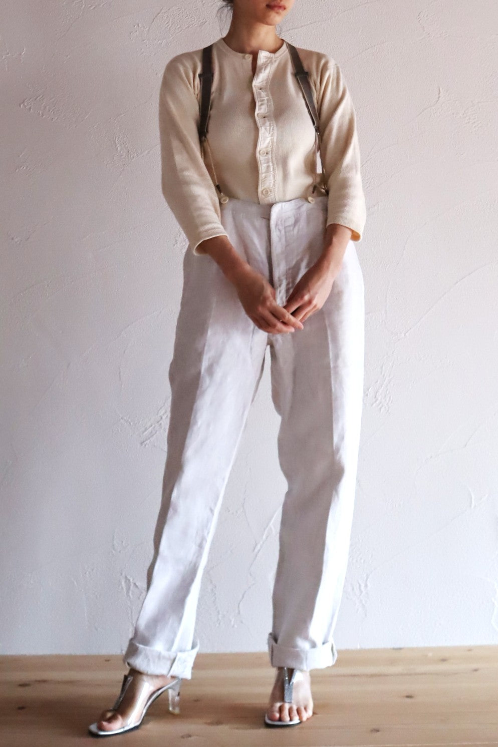 1920s French White Work Trousers - Paris Back Cinch