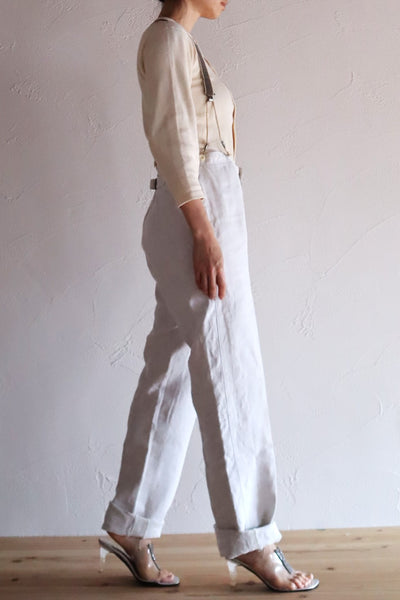 1920s French White Work Trousers - Paris Back Cinch