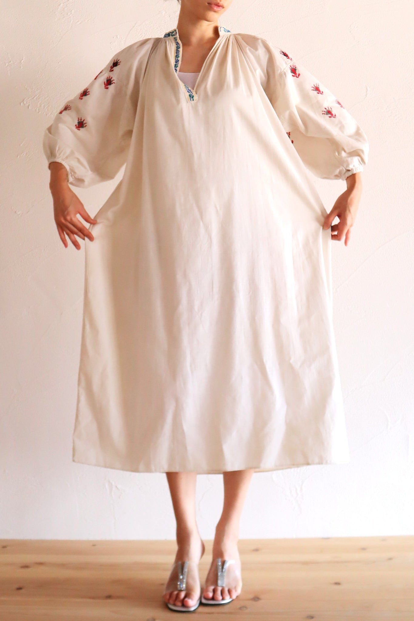 1920s Ukrainian Hand-Embroidered Cotton Sorochka Dress
