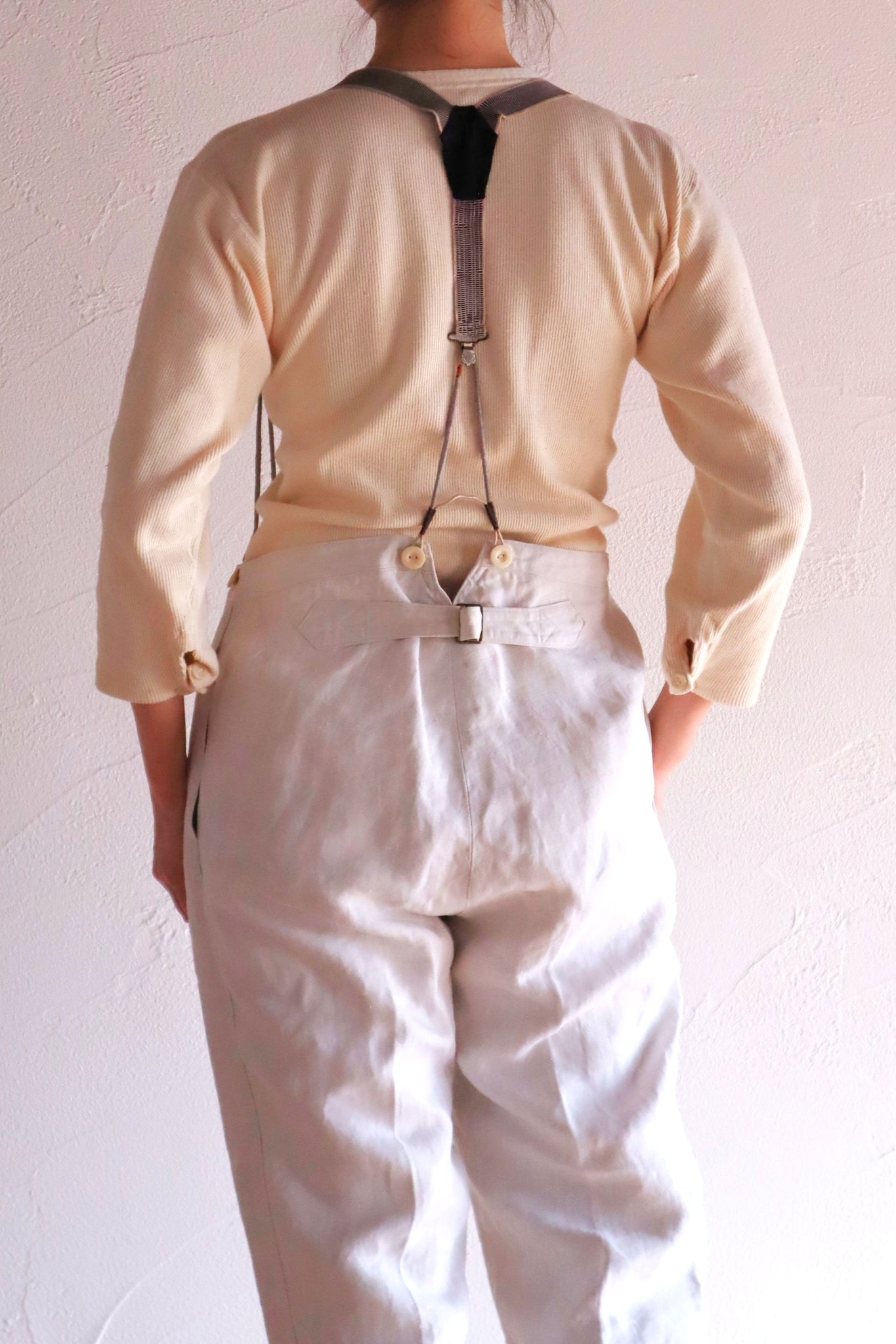 1920s French White Work Trousers - Paris Back Cinch