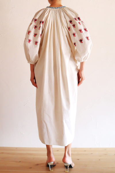 1920s Ukrainian Hand-Embroidered Cotton Sorochka Dress
