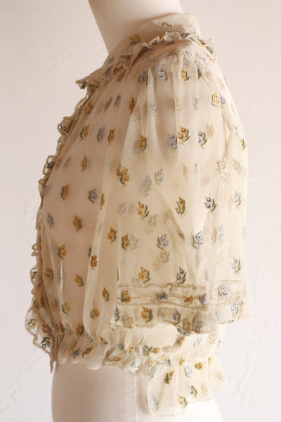 1930s Floral Embroidery Tulle Blouse
