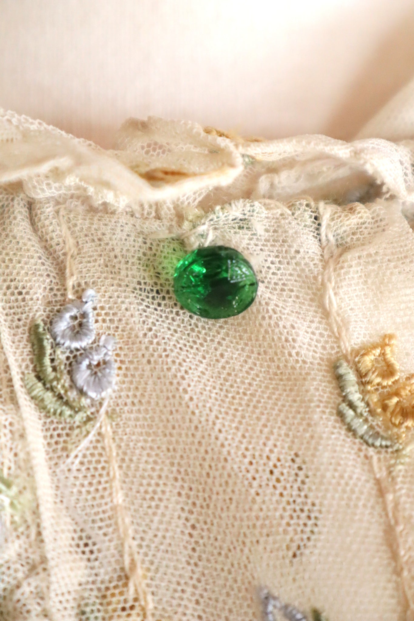 1930s Floral Embroidery Tulle Blouse