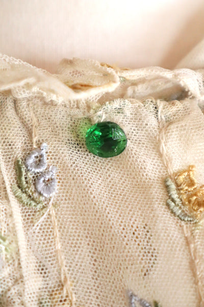 1930s Floral Embroidery Tulle Blouse