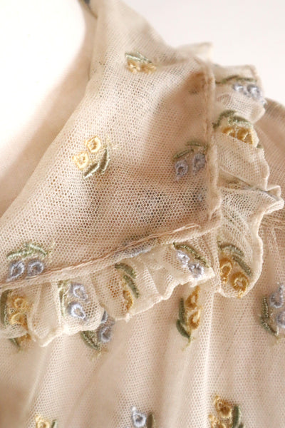 1930s Floral Embroidery Tulle Blouse