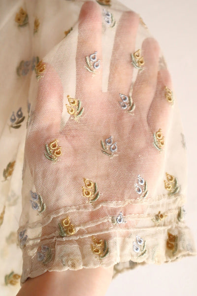 1930s Floral Embroidery Tulle Blouse