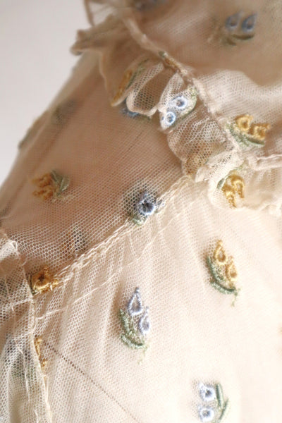 1930s Floral Embroidery Tulle Blouse