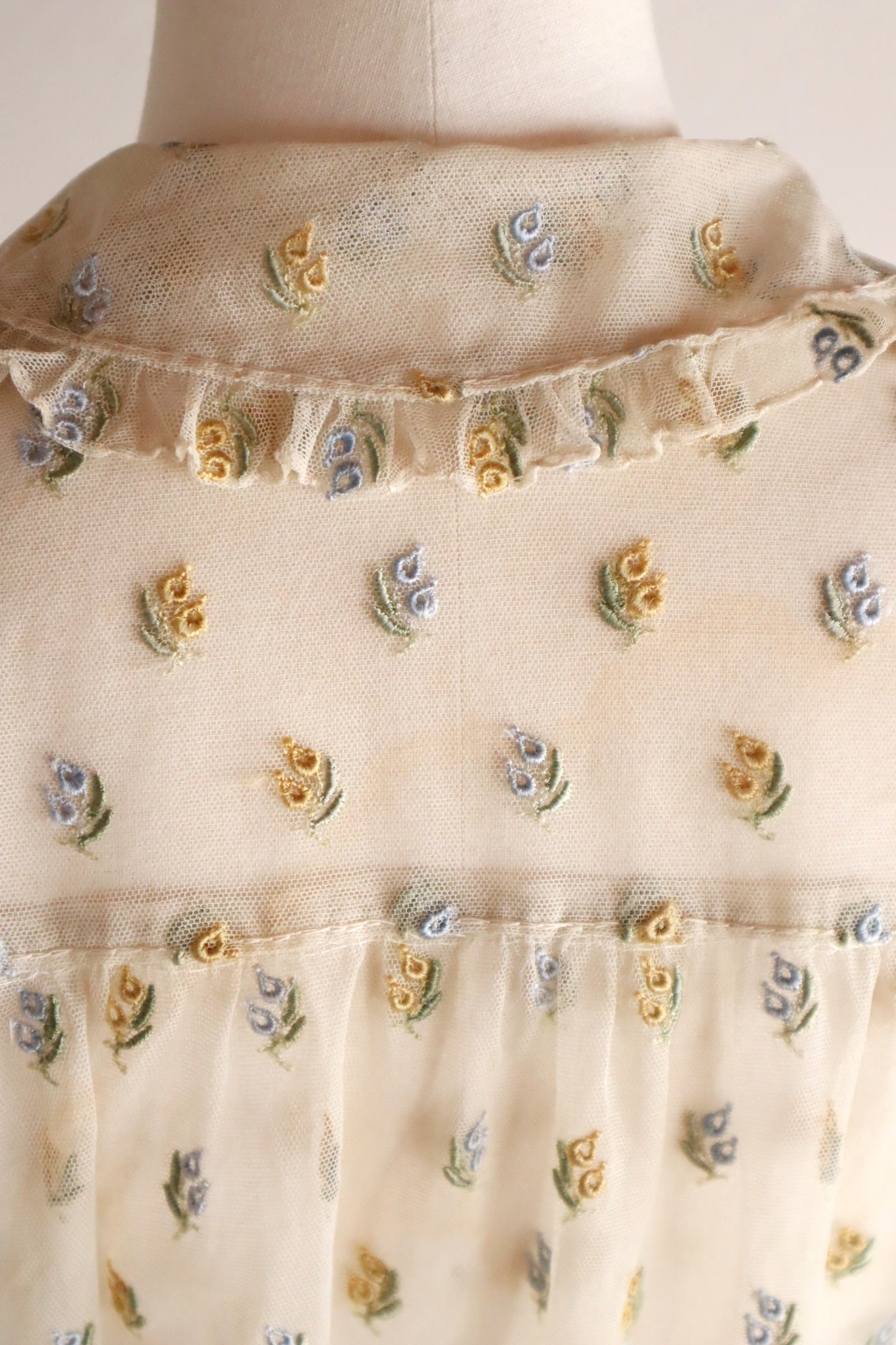 1930s Floral Embroidery Tulle Blouse