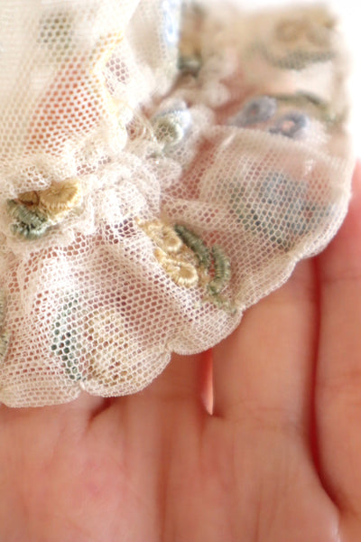 1930s Floral Embroidery Tulle Blouse