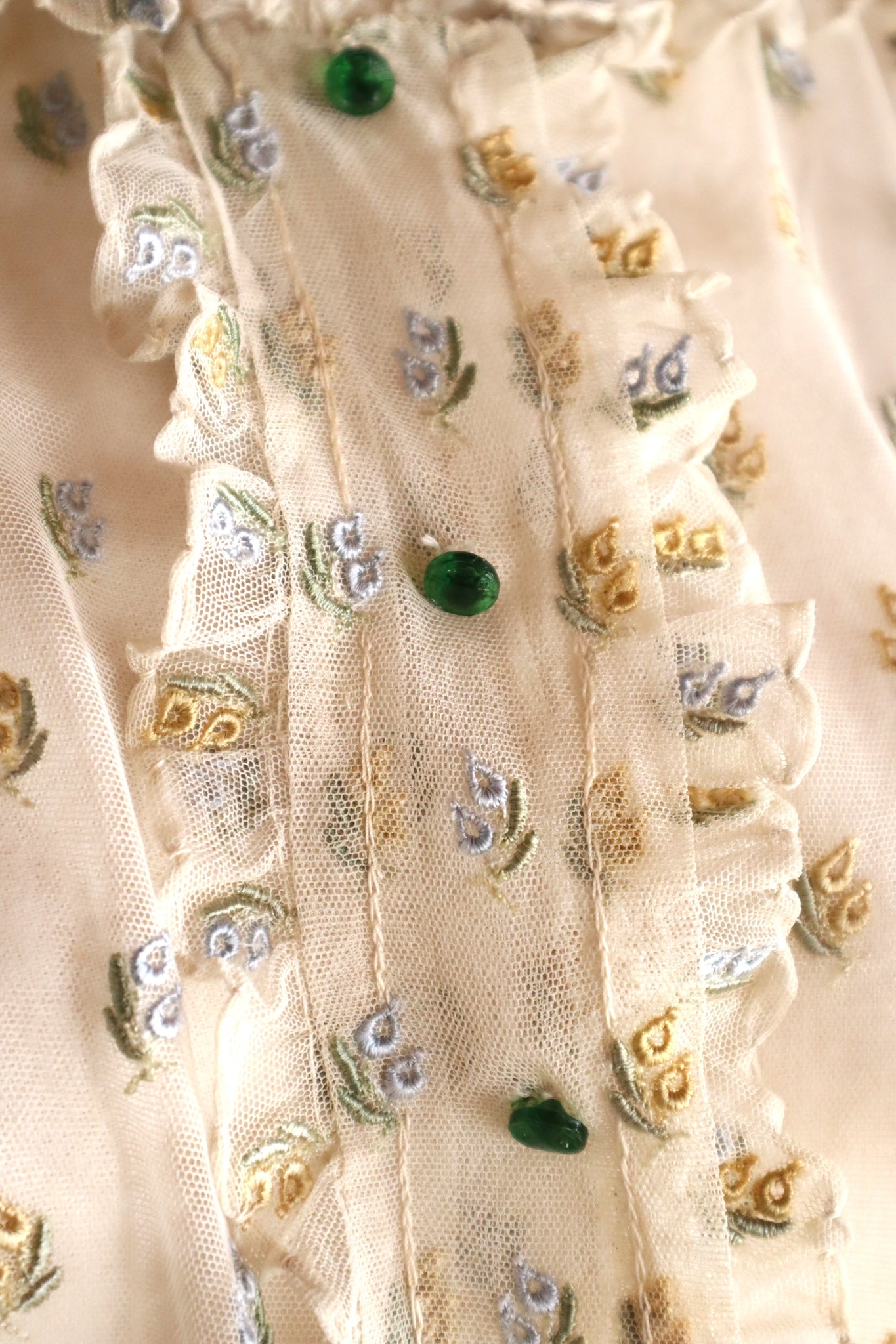 1930s Floral Embroidery Tulle Blouse