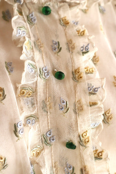 1930s Floral Embroidery Tulle Blouse