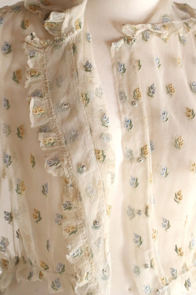 1930s Floral Embroidery Tulle Blouse