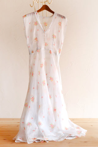 1940s Pale Blue Organdie Floral Dress
