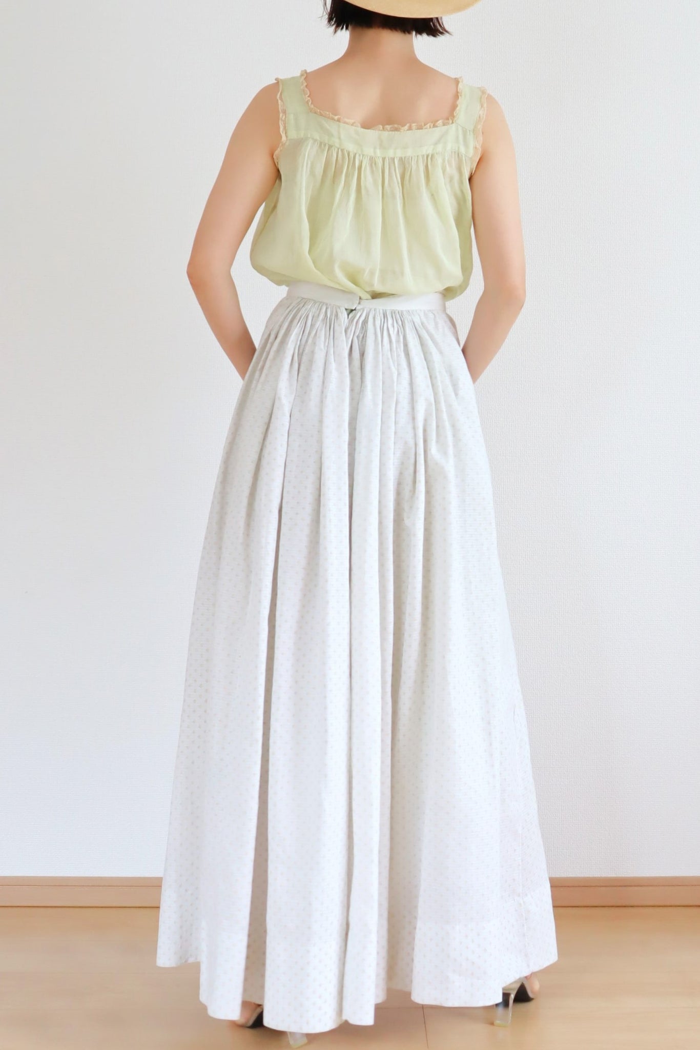 19th Victorian White Cotton Print Summer Skirt