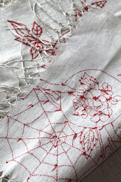 1880s Turkey Red Embroidered Spider Web Splasher
