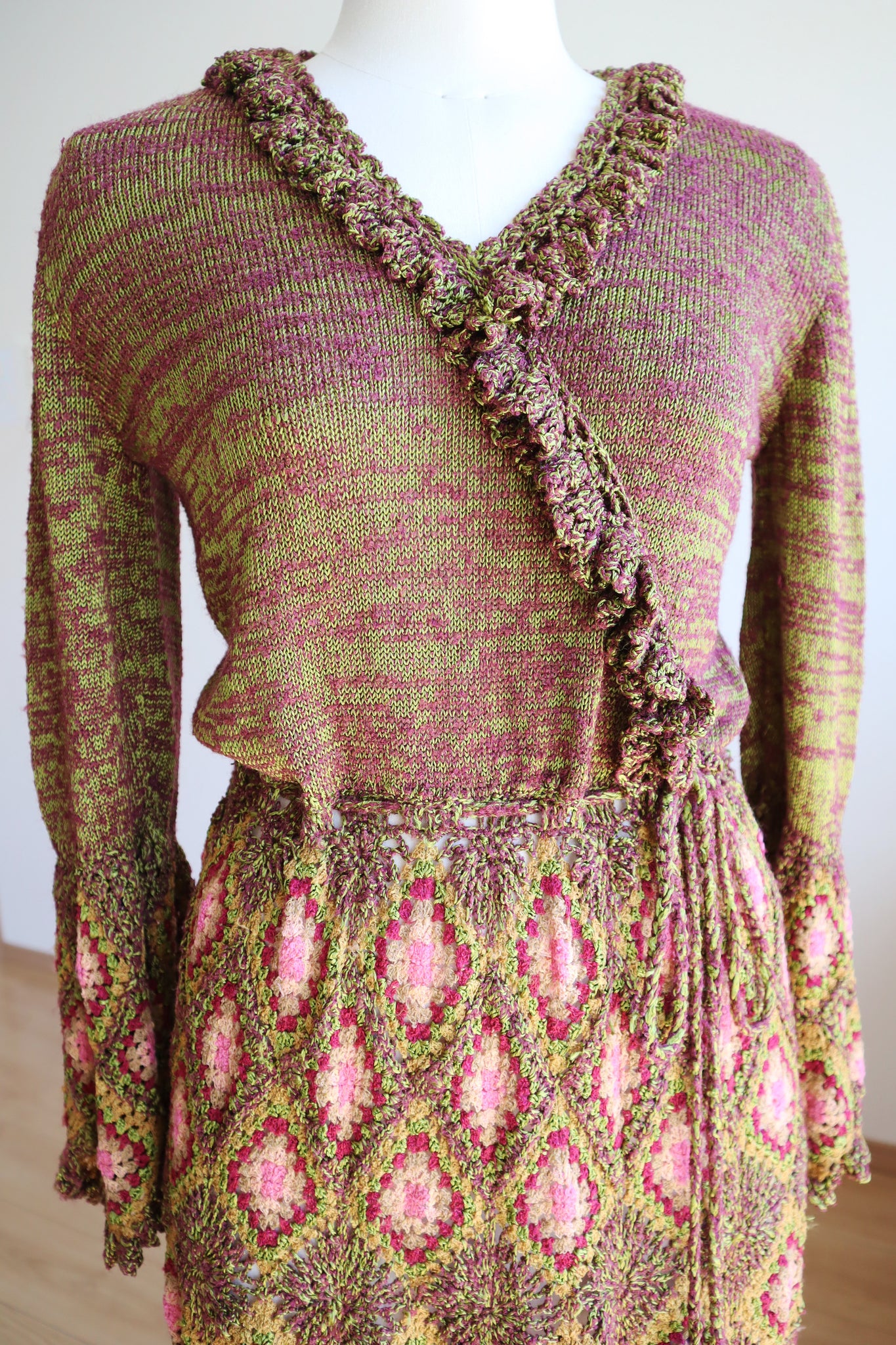 60s Crochet Silk Cotton Dress