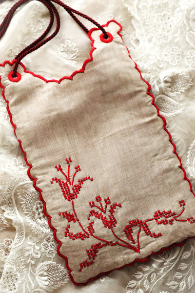 Handcrafted Bag with Antique French Embroidered Lily