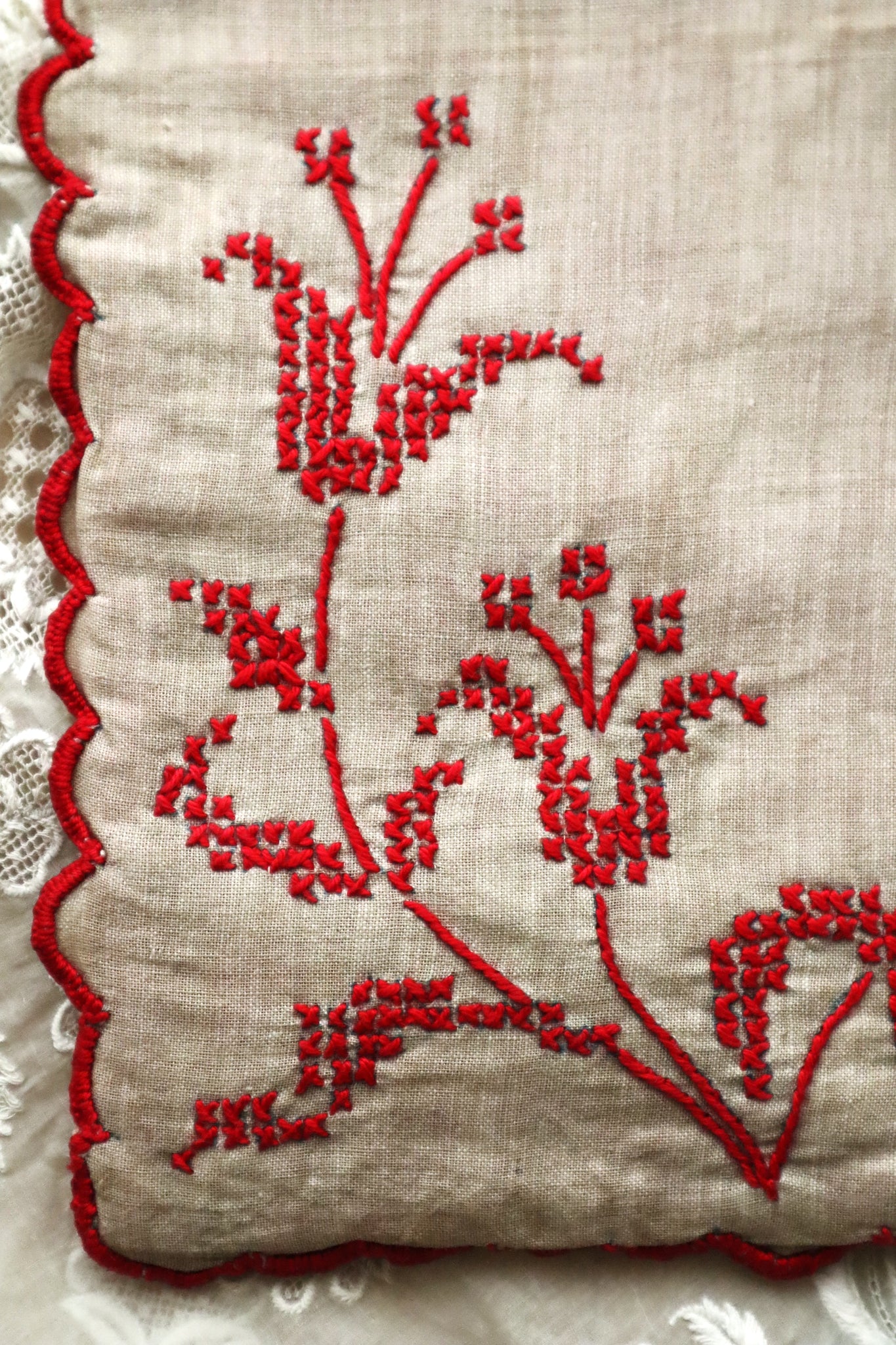 Handcrafted Bag with Antique French Embroidered Lily