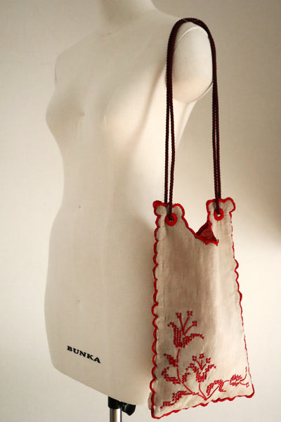 Handcrafted Bag with Antique French Embroidered Lily