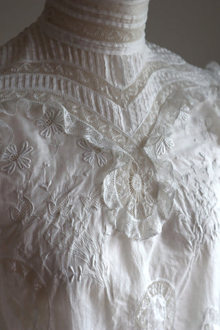 1900s Lace High Neck Cotton Blouse