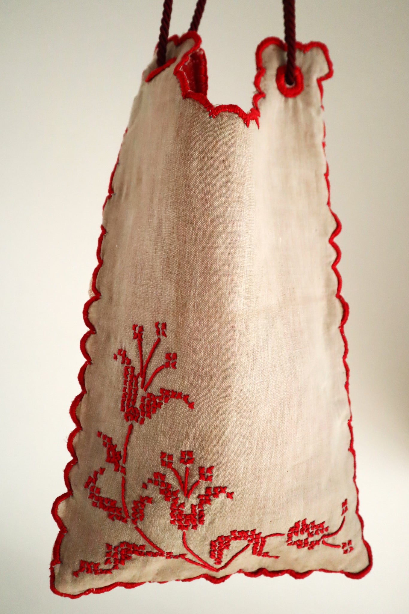 Handcrafted Bag with Antique French Embroidered Lily