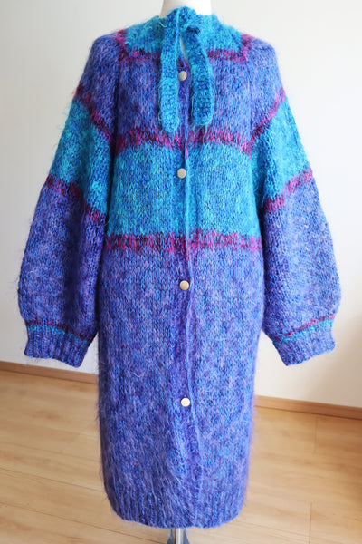 80s Blue Mohair Knit Coat