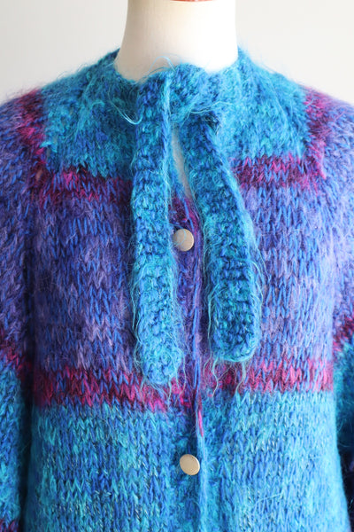 80s Blue Mohair Knit Coat