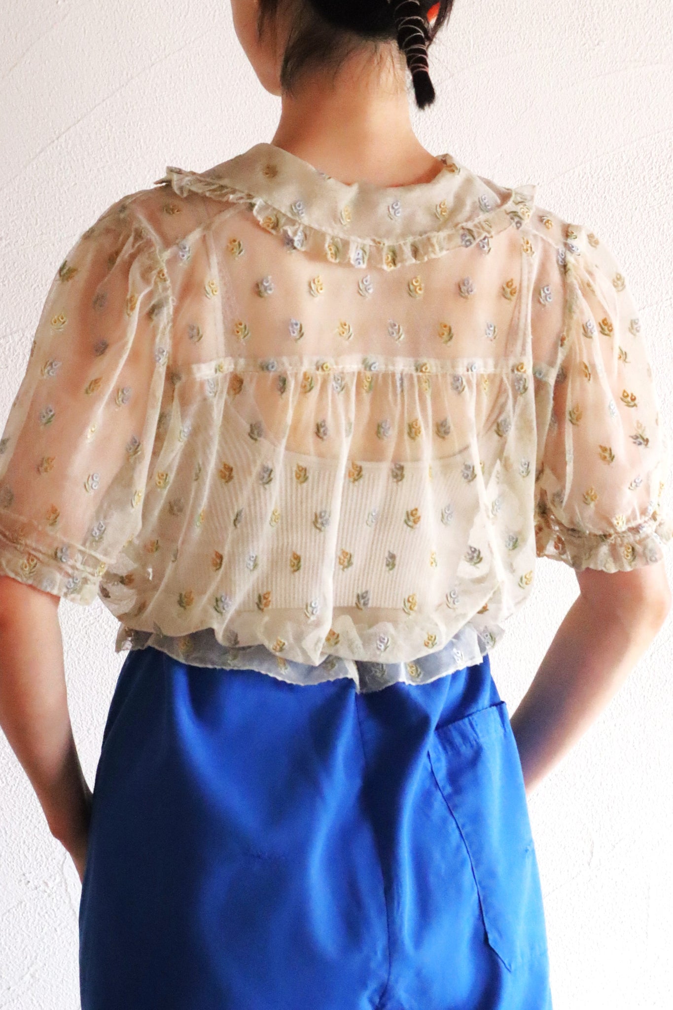 1930s Floral Embroidery Tulle Blouse