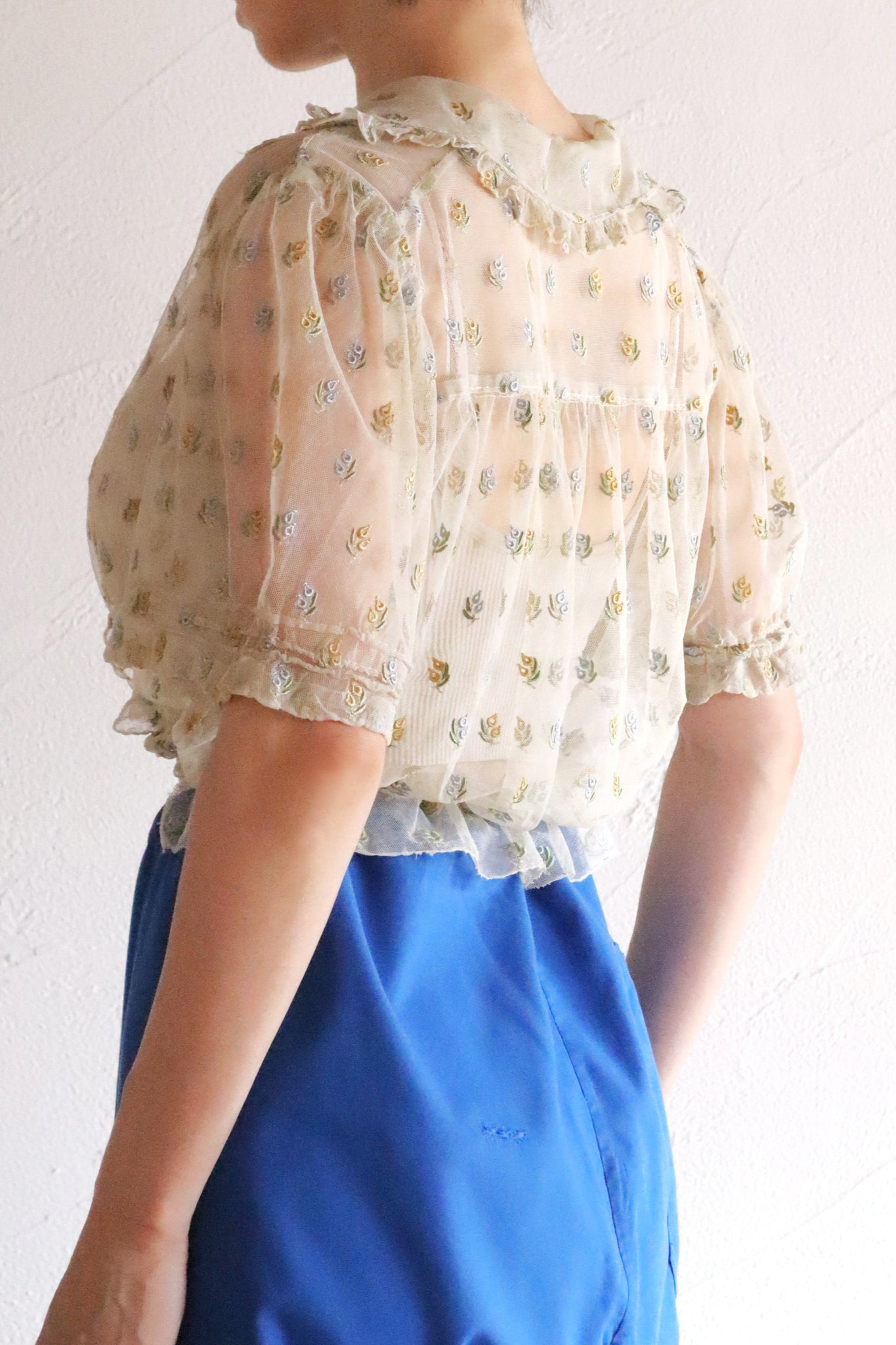 1930s Floral Embroidery Tulle Blouse