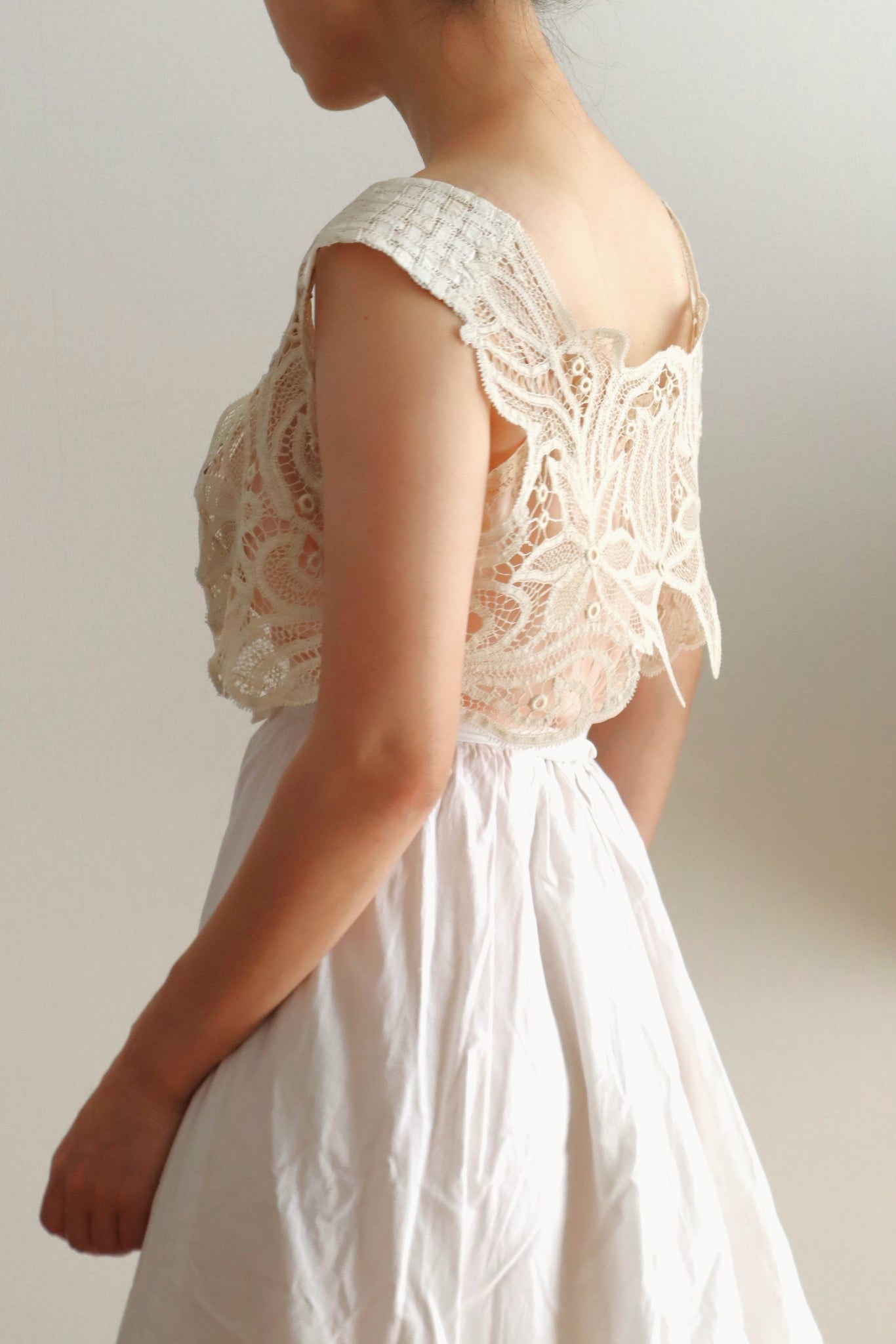 Handcrafted Corset Cover with Antique French Handworked Batten Lace