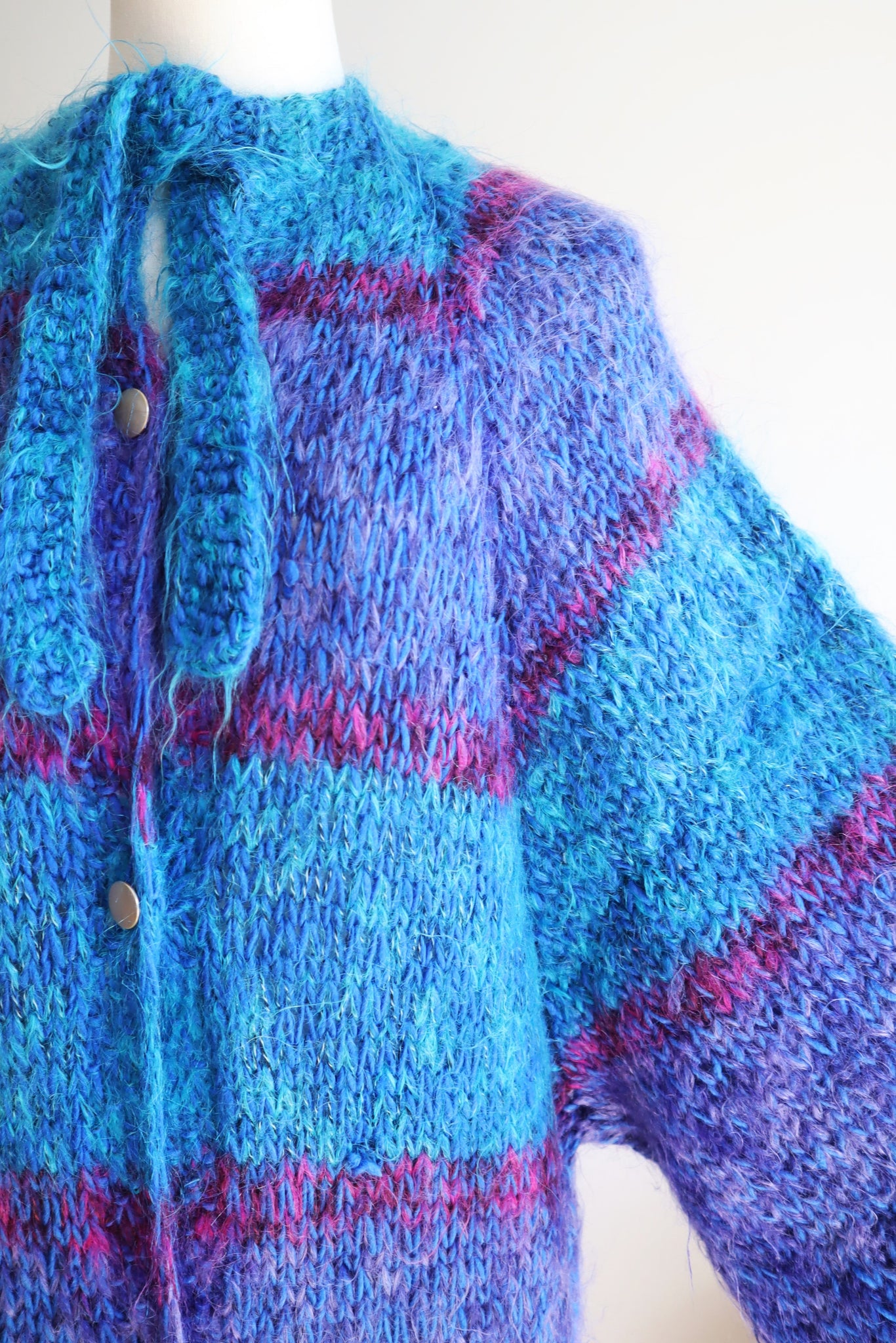 80s Blue Mohair Knit Coat