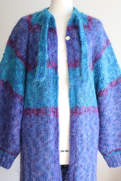 80s Blue Mohair Knit Coat