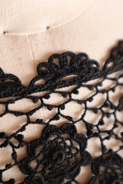 1900s French Hand Crochet Lace Bolero – Black Floral Motif