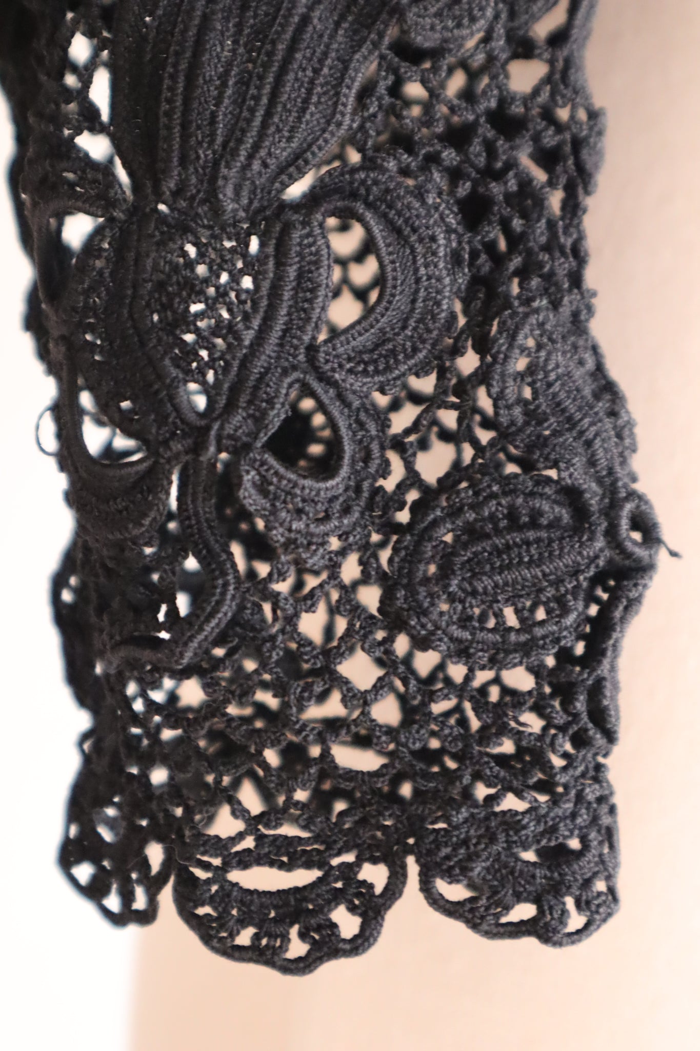 1900s French Hand Crochet Lace Bolero – Black Floral Motif