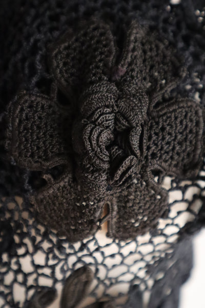 1900s French Hand Crochet Lace Bolero – Black Floral Motif