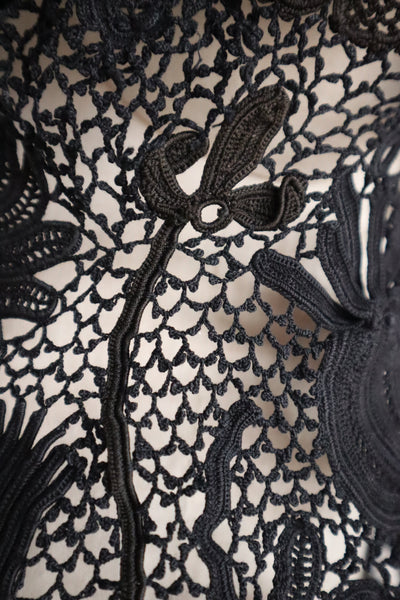 1900s French Hand Crochet Lace Bolero – Black Floral Motif